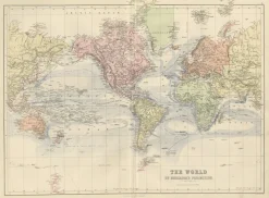 Pamono Antique Decorative World Map, 1884><noscript><img width=