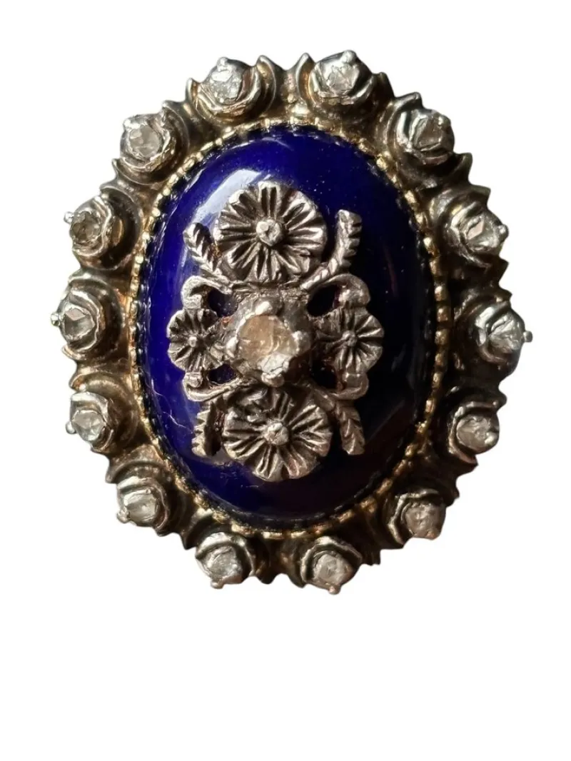 Online Pamono Antique Diamond Ring with Blue Enamel, 1800s