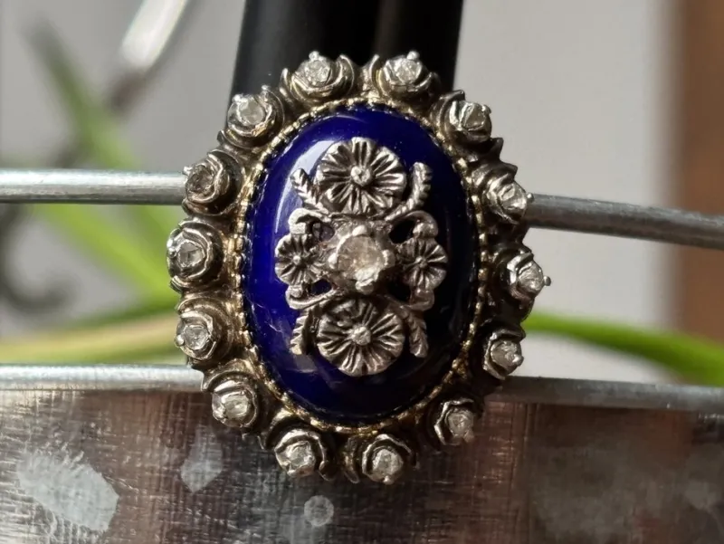 Online Pamono Antique Diamond Ring with Blue Enamel, 1800s