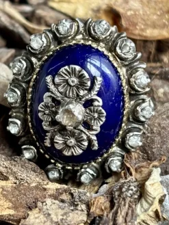 Online Pamono Antique Diamond Ring with Blue Enamel, 1800s