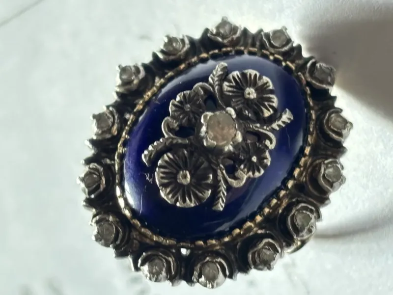 Online Pamono Antique Diamond Ring with Blue Enamel, 1800s
