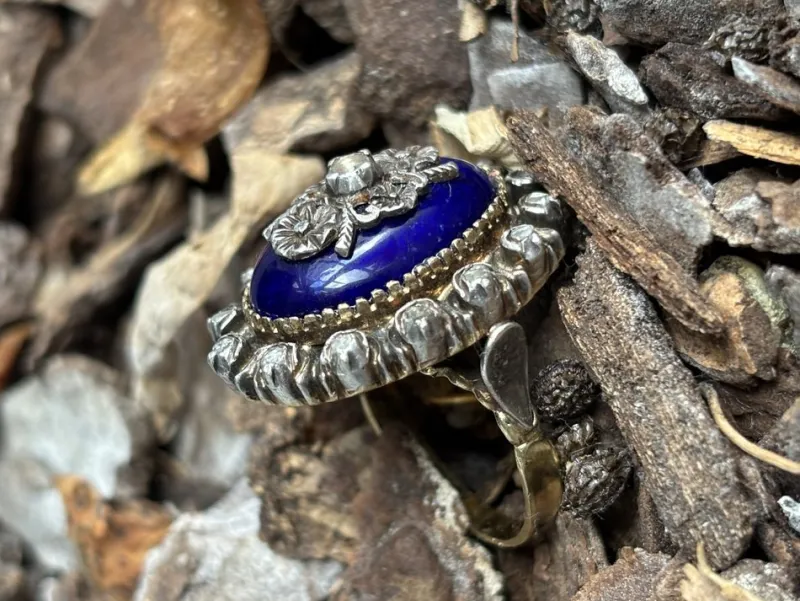 Online Pamono Antique Diamond Ring with Blue Enamel, 1800s