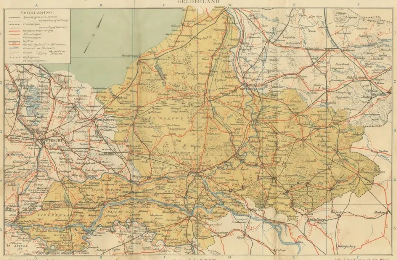 Hot Pamono Antique Dutch Map of Gelderland, 1914
