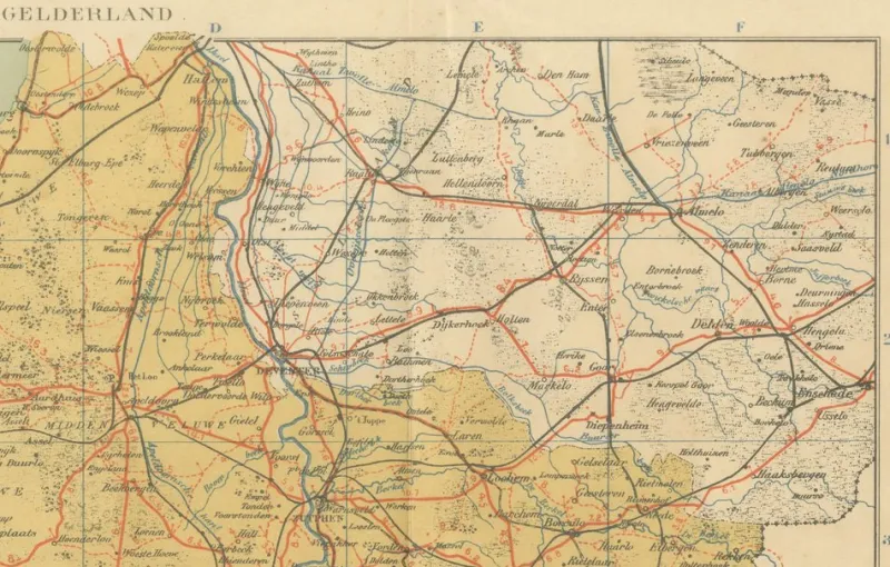 Hot Pamono Antique Dutch Map of Gelderland, 1914