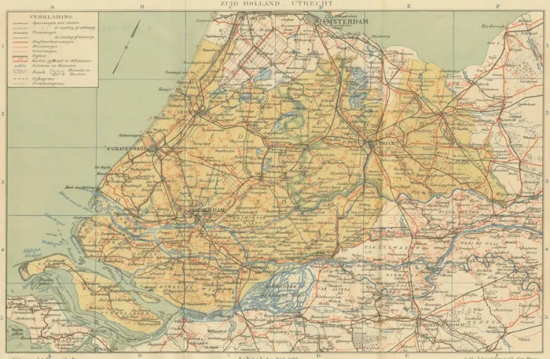 Discount Pamono Antique Dutch Map of South Holland and Utrecht, 1914