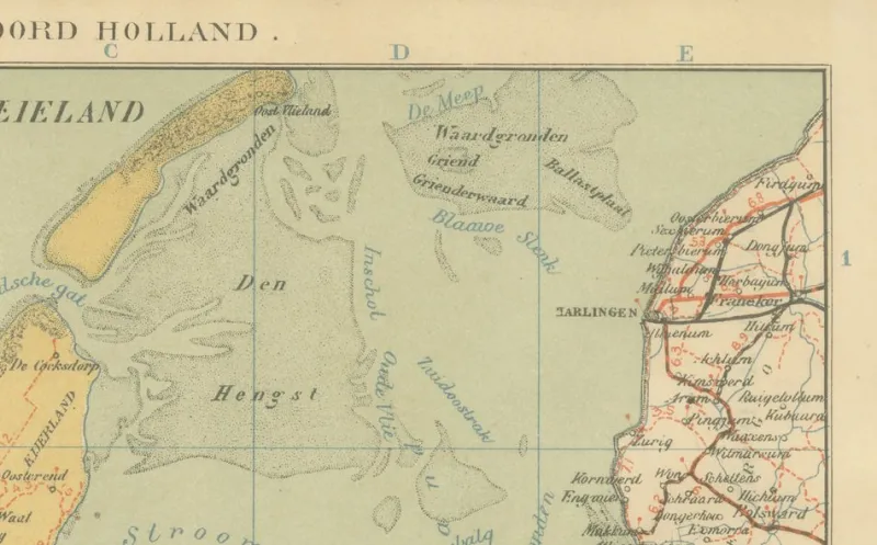 Pamono Antique Dutch Map Province of North Holland from Schleswig Atlas, 1914, 1890s> Wall Decor
