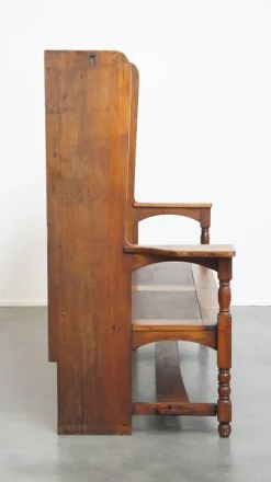 Best Pamono Antique Early 20th Century Wooden Bench with High Back