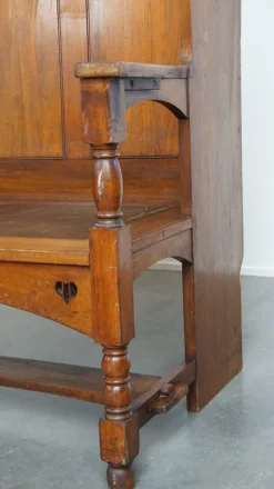 Best Pamono Antique Early 20th Century Wooden Bench with High Back