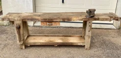 Pamono Antique Early 20th Century Carpenters Workbench in Beech, 1940s> Worktables & Workbenches