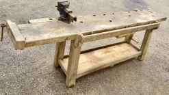 Pamono Antique Early 20th Century Carpenters Workbench in Beech, 1940s><noscript><img width=