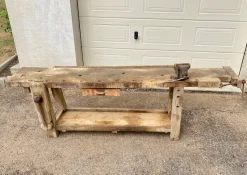 Pamono Antique Early 20th Century Carpenters Workbench in Beech, 1940s><noscript><img width=