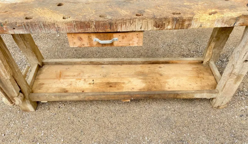 Pamono Antique Early 20th Century Carpenters Workbench in Beech, 1940s> Worktables & Workbenches