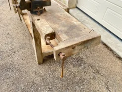 Pamono Antique Early 20th Century Carpenters Workbench in Beech, 1940s><noscript><img width=