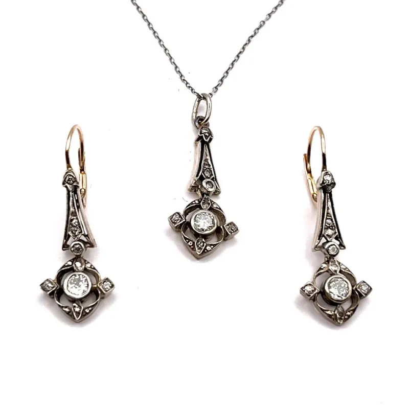 New Pamono Antique Earrings and Pendant with Diamonds, Austria, 1900s, Set of 3