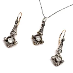New Pamono Antique Earrings and Pendant with Diamonds, Austria, 1900s, Set of 3