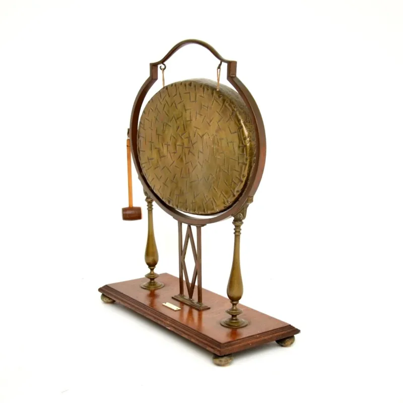 Discount Pamono Antique Edwardian Brass and Oak Dinner Gong, 1900s