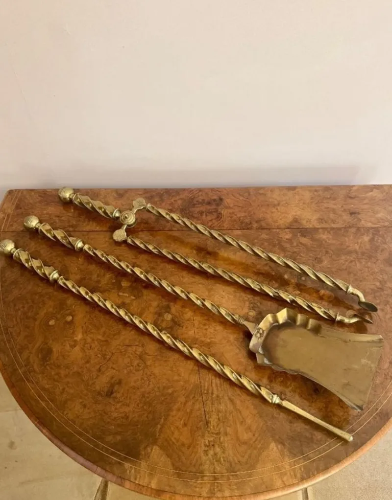 Pamono Antique Edwardian Brass Fire Irons, 1900, Set of 3> Fireplaces And Mantels
