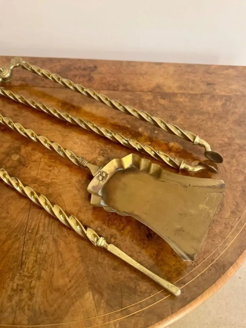 Pamono Antique Edwardian Brass Fire Irons, 1900, Set of 3> Fireplaces And Mantels