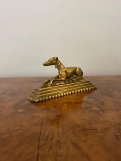 Pamono Antique Edwardian Brass Greyhound Fire Dogs, 1900, Set of 2><noscript><img width=