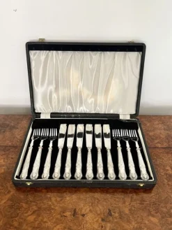 Pamono Antique Edwardian Cutlery Set in Original Box, 1910, Set of 12> Cutlery & Serving Utensils