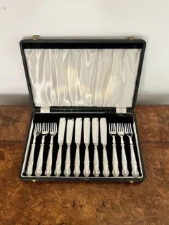 Pamono Antique Edwardian Cutlery Set in Original Box, 1910, Set of 12><noscript><img width=