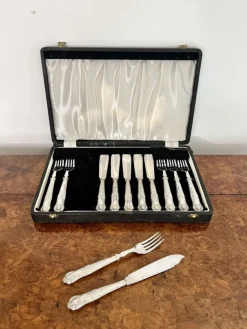 Pamono Antique Edwardian Cutlery Set in Original Box, 1910, Set of 12><noscript><img width=