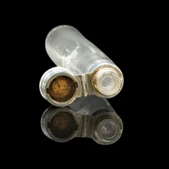 Pamono Antique Edwardian English Glass Explorers Saddle Flask and Leather Case, 1910s, Set of 2><noscript><img width=