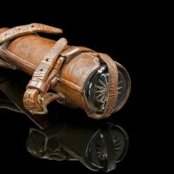 Pamono Antique Edwardian English Glass Explorers Saddle Flask and Leather Case, 1910s, Set of 2><noscript><img width=