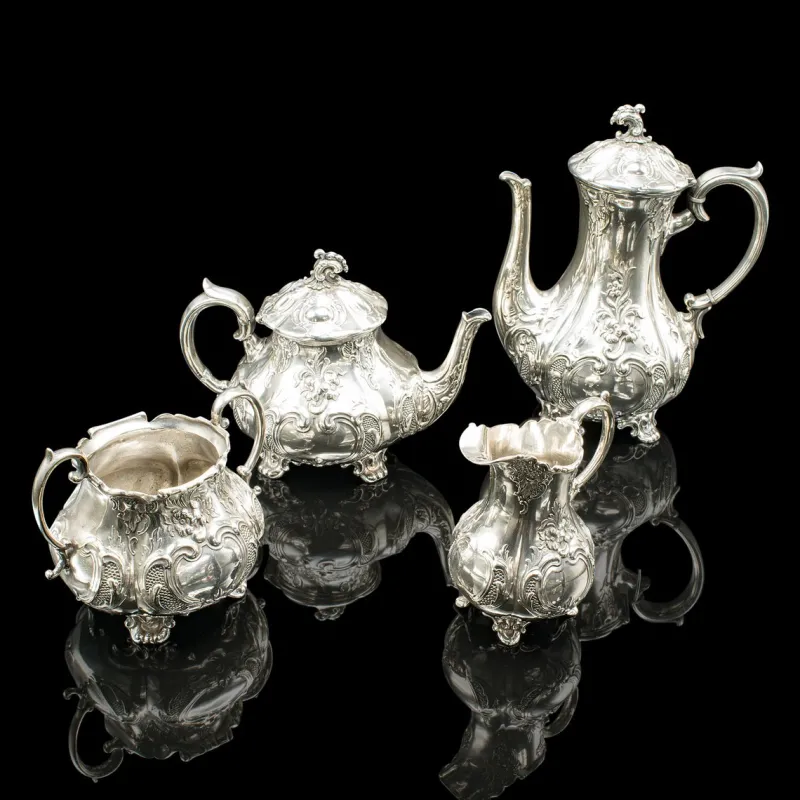 Pamono Antique Edwardian English Silver Plate Tea Service, 1910s, Set of 4> Coffee & Tea Service