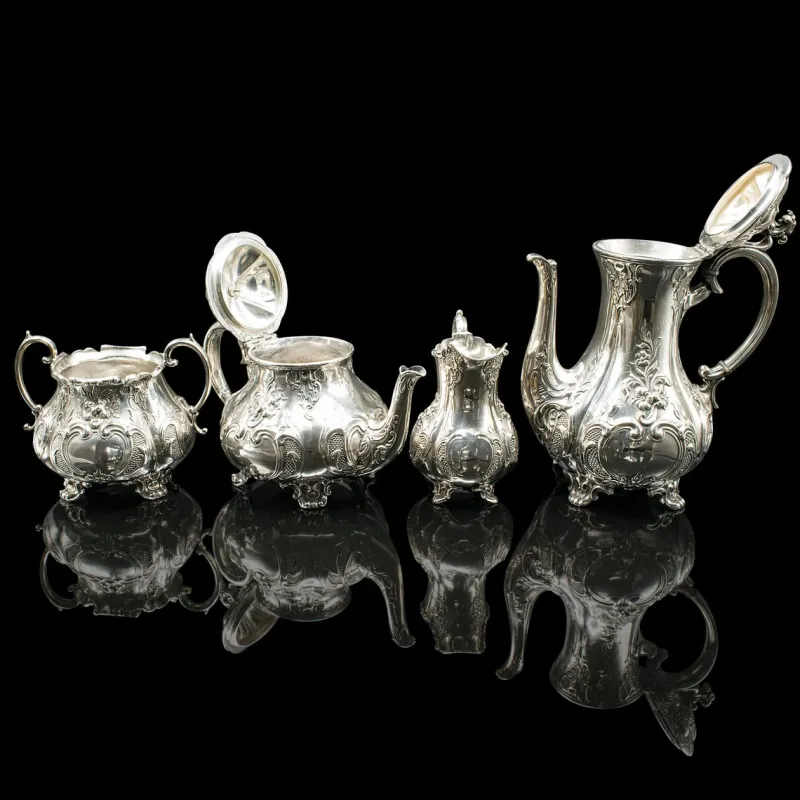 Pamono Antique Edwardian English Silver Plate Tea Service, 1910s, Set of 4> Coffee & Tea Service