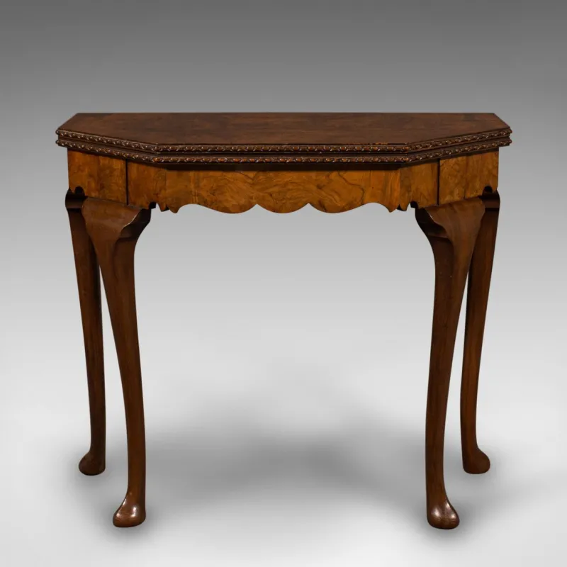 Pamono Antique Edwardian Fold Over Game Table in Walnut, England> Game Tables