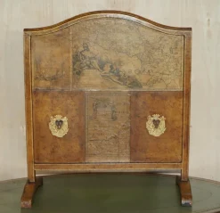 Pamono Antique Edwardian Leather Clad & Embossed Fire Screen with Map Decoration, 1900> Fireplaces And Mantels