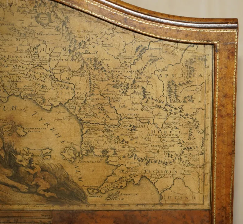 Pamono Antique Edwardian Leather Clad & Embossed Fire Screen with Map Decoration, 1900> Fireplaces And Mantels