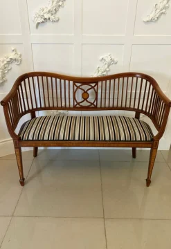 New Pamono Antique Edwardian Mahogany Inlaid Bench, 1900s