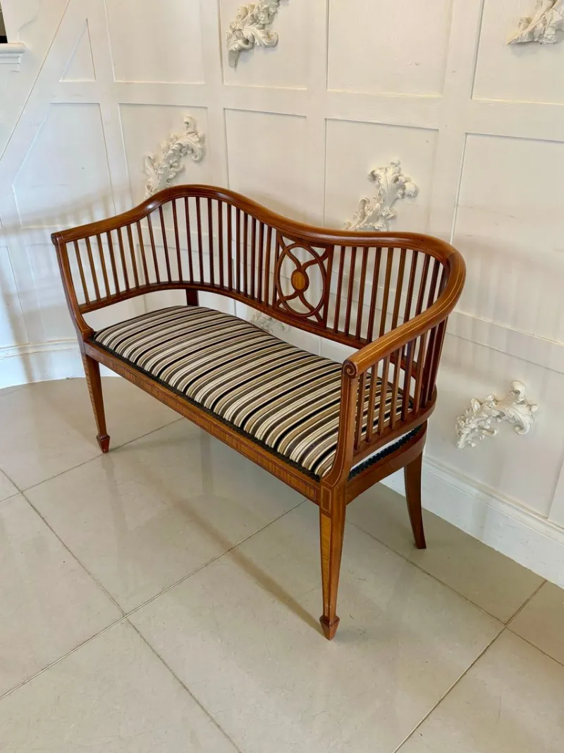 New Pamono Antique Edwardian Mahogany Inlaid Bench, 1900s