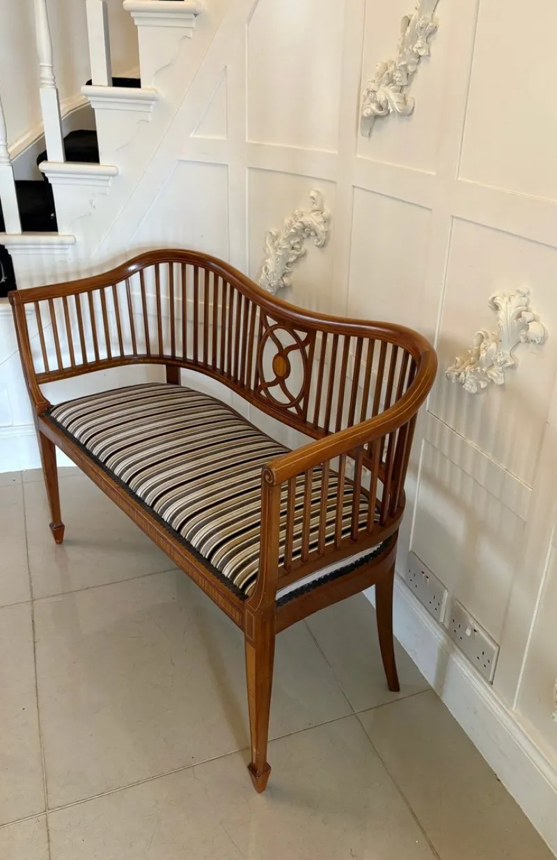 New Pamono Antique Edwardian Mahogany Inlaid Bench, 1900s