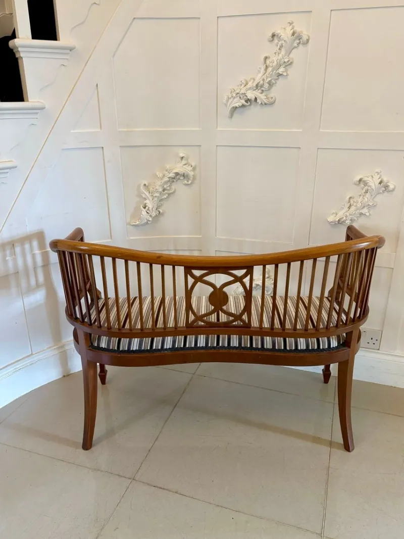 New Pamono Antique Edwardian Mahogany Inlaid Bench, 1900s
