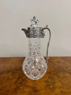 Pamono Antique Edwardian Silver Plated Claret Jugs, 1900, Set of 2><noscript><img width=