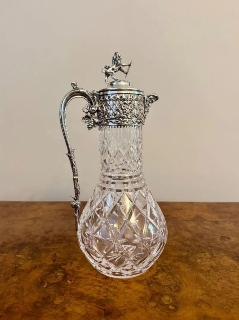Pamono Antique Edwardian Silver Plated Claret Jugs, 1900, Set of 2> Glassware
