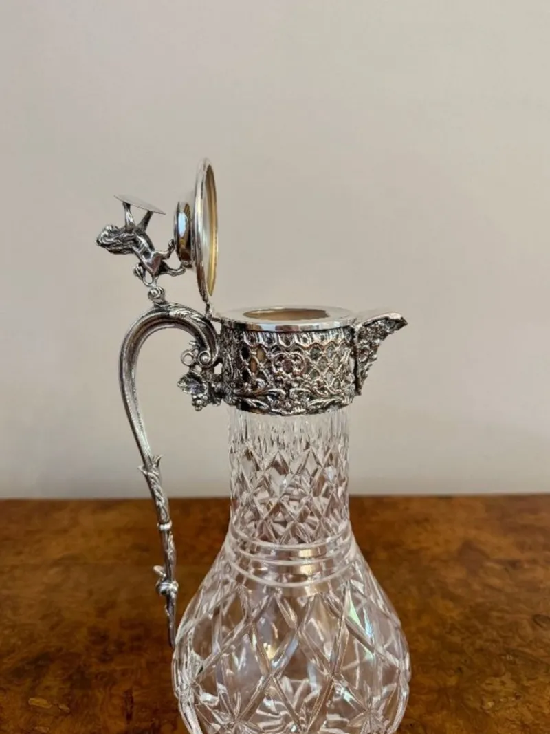 Pamono Antique Edwardian Silver Plated Claret Jugs, 1900, Set of 2> Glassware