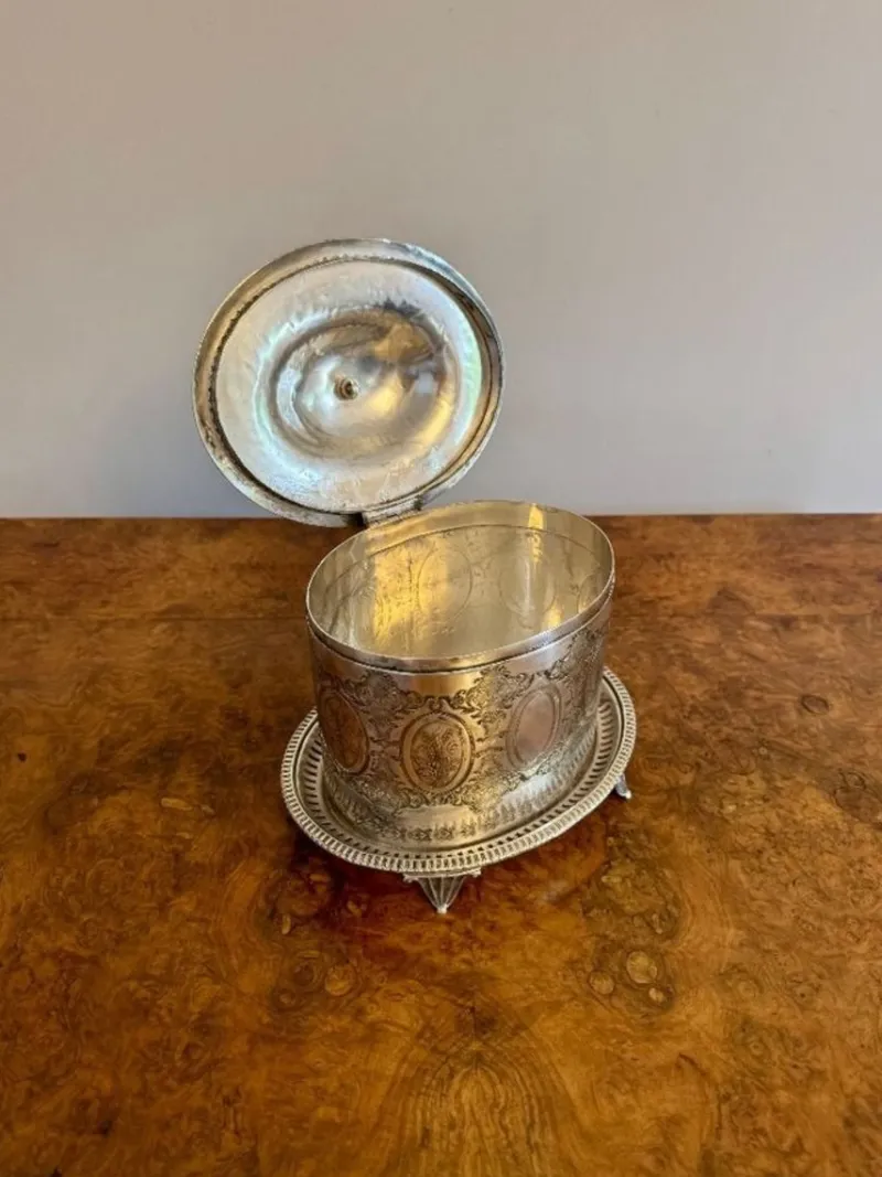 Pamono Antique Edwardian Silver Plated Biscuit Barrel, 1900