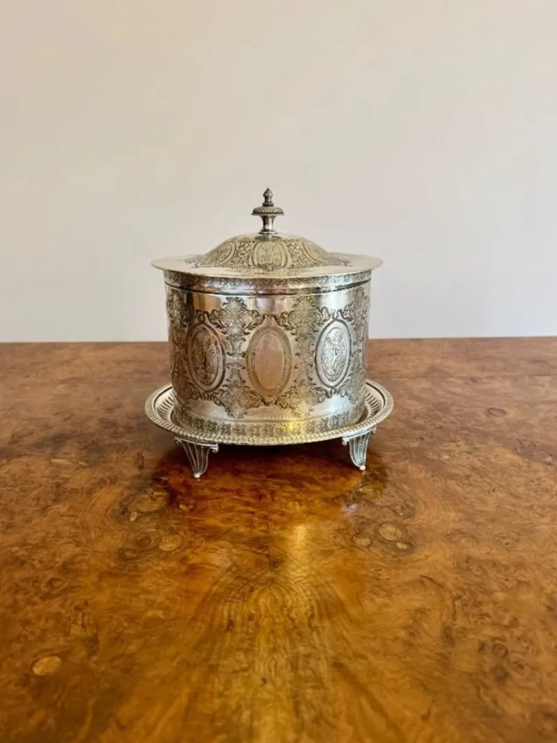 Pamono Antique Edwardian Silver Plated Biscuit Barrel, 1900