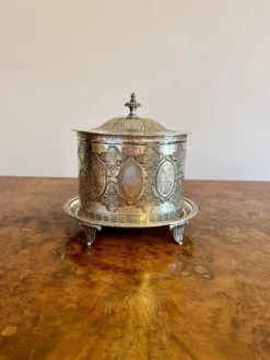Pamono Antique Edwardian Silver Plated Biscuit Barrel, 1900