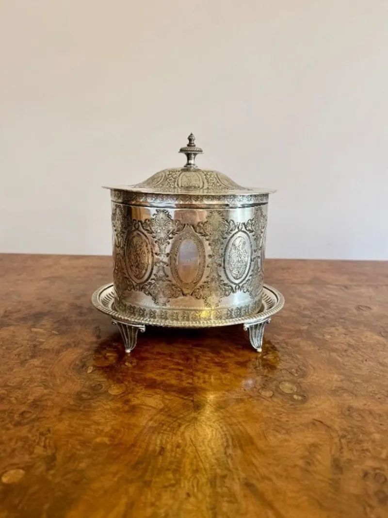 Pamono Antique Edwardian Silver Plated Biscuit Barrel, 1900