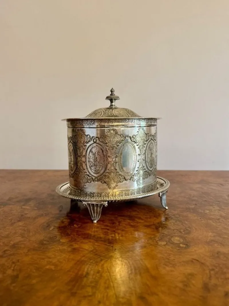 Pamono Antique Edwardian Silver Plated Biscuit Barrel, 1900