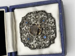 Sale Pamono Antique Edwardian Silver 925, Marcasite, Glass and Stone Brooch
