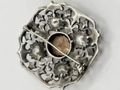 Sale Pamono Antique Edwardian Silver 925, Marcasite, Glass and Stone Brooch