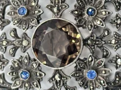 Sale Pamono Antique Edwardian Silver 925, Marcasite, Glass and Stone Brooch