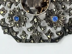 Sale Pamono Antique Edwardian Silver 925, Marcasite, Glass and Stone Brooch