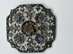 Sale Pamono Antique Edwardian Silver 925, Marcasite, Glass and Stone Brooch
